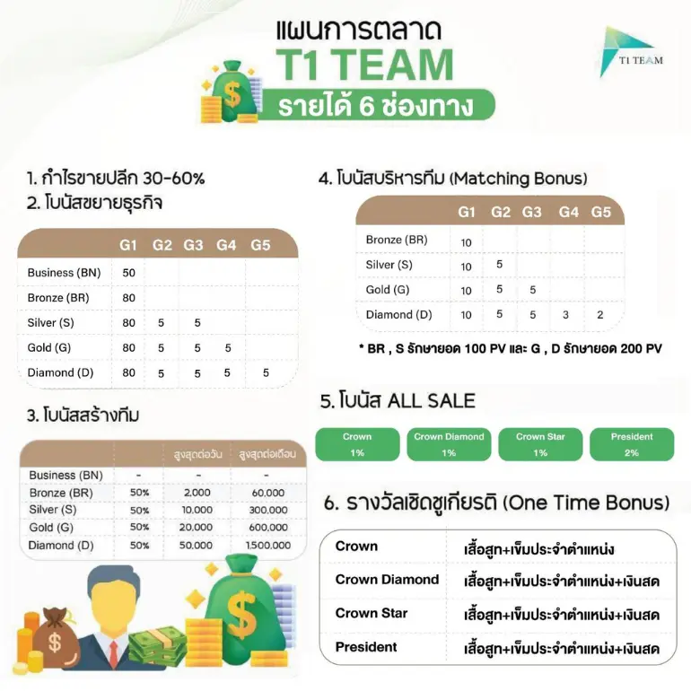 แผนการตลาดทีวันทีม รายได้ 6 ช่องทาง