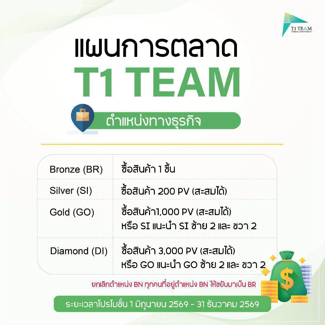 แผนการตลาดทีวันทีม<br />
 ตำแหน่งทางธุรกิจ